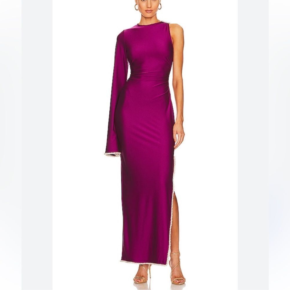 Khanums x REVOLVE Khriya Pearl Trim Maxi Dress Cranberry pink dress gown S